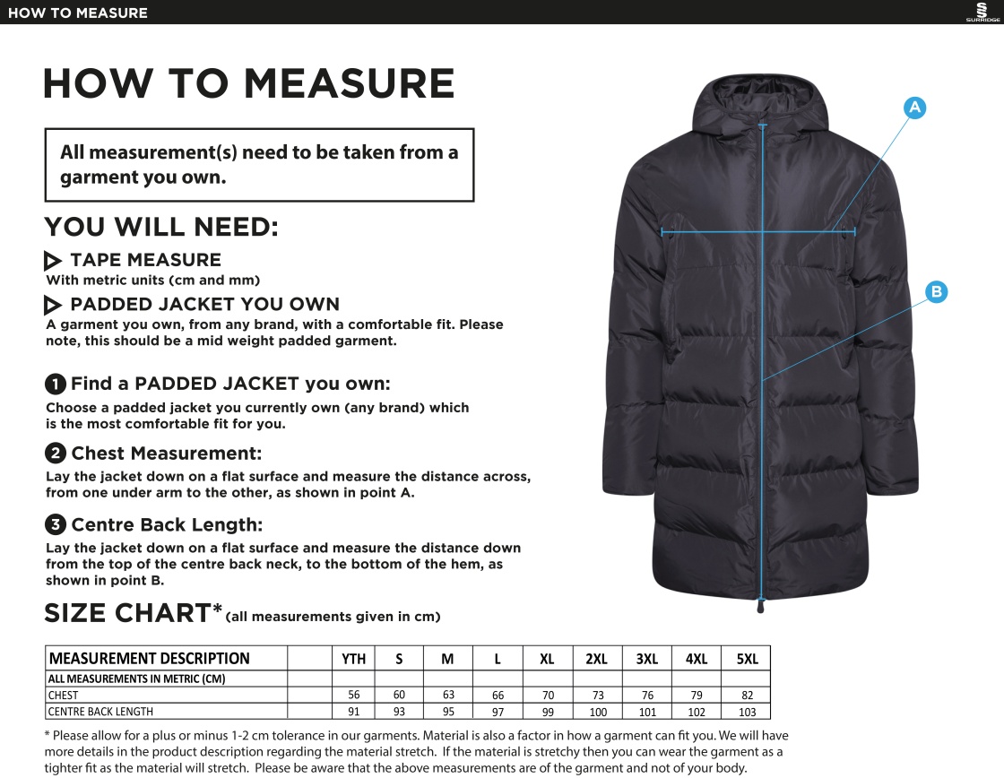 BECKINGTON CC ACTIVE LONG PADDED JACKETS - Size Guide