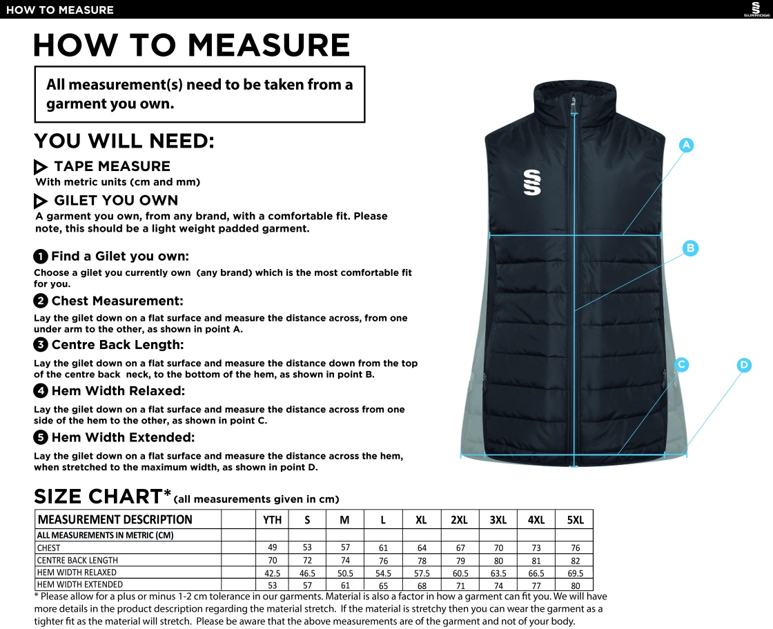 BECKINGTON CC ACTIVE GILET - BLACK - Size Guide