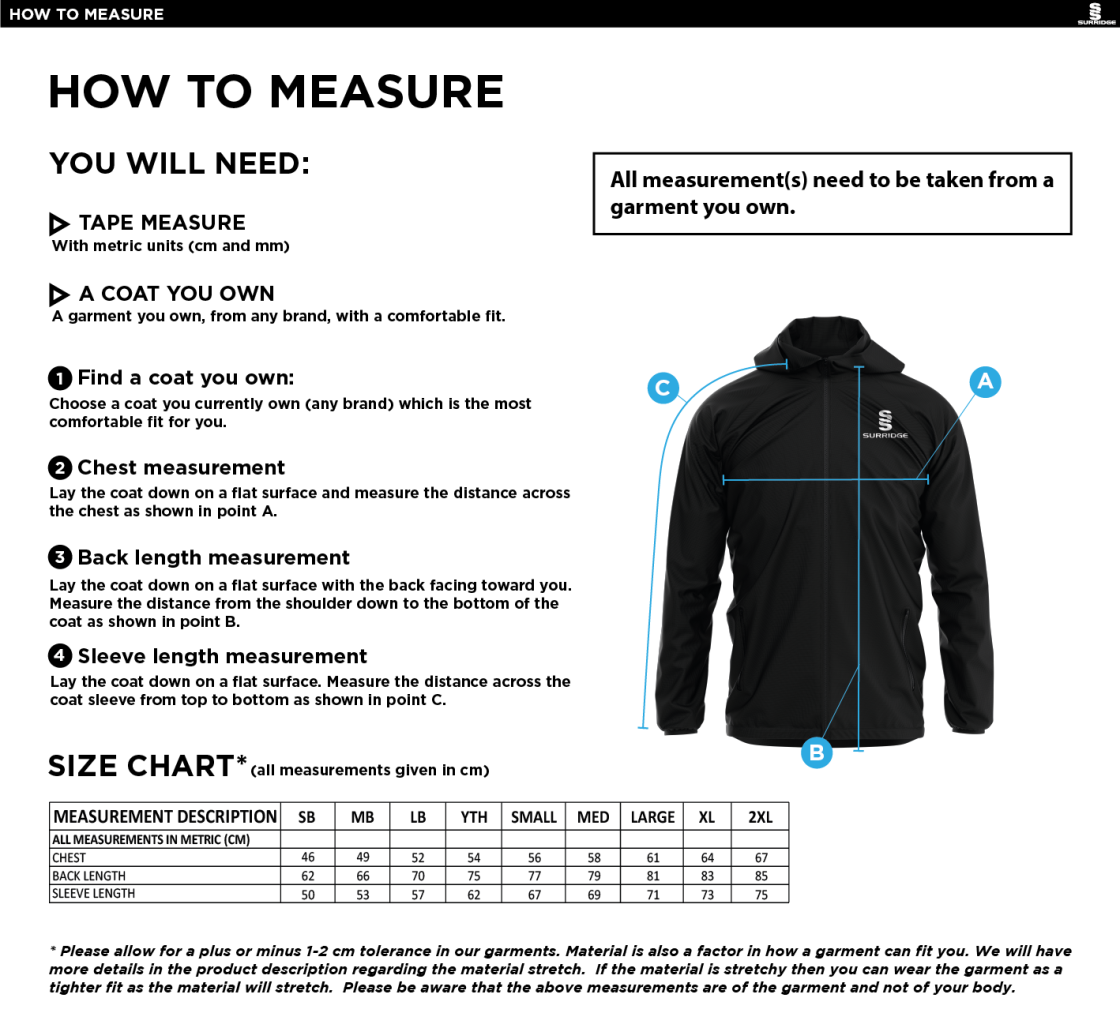 BECKINGTON CC Dual Elite 1/4 Zip Hoody / Rain Jacket - Size Guide