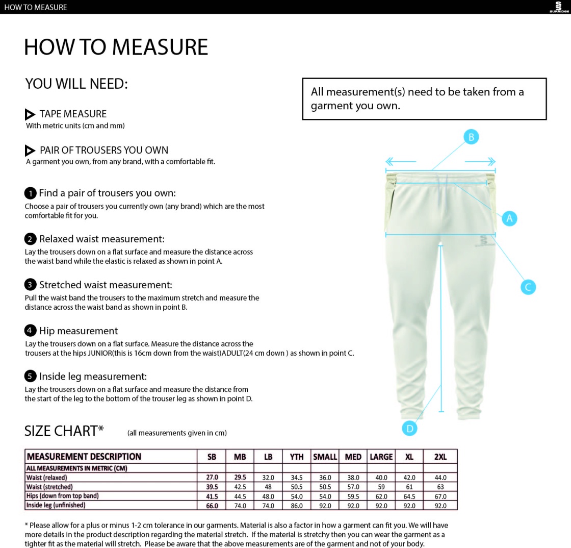 Beckington CC Blade Playing Pants - Size Guide