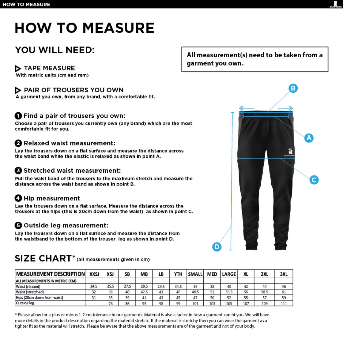 Beckington CC Tek Slim Training Pants : Black - Size Guide