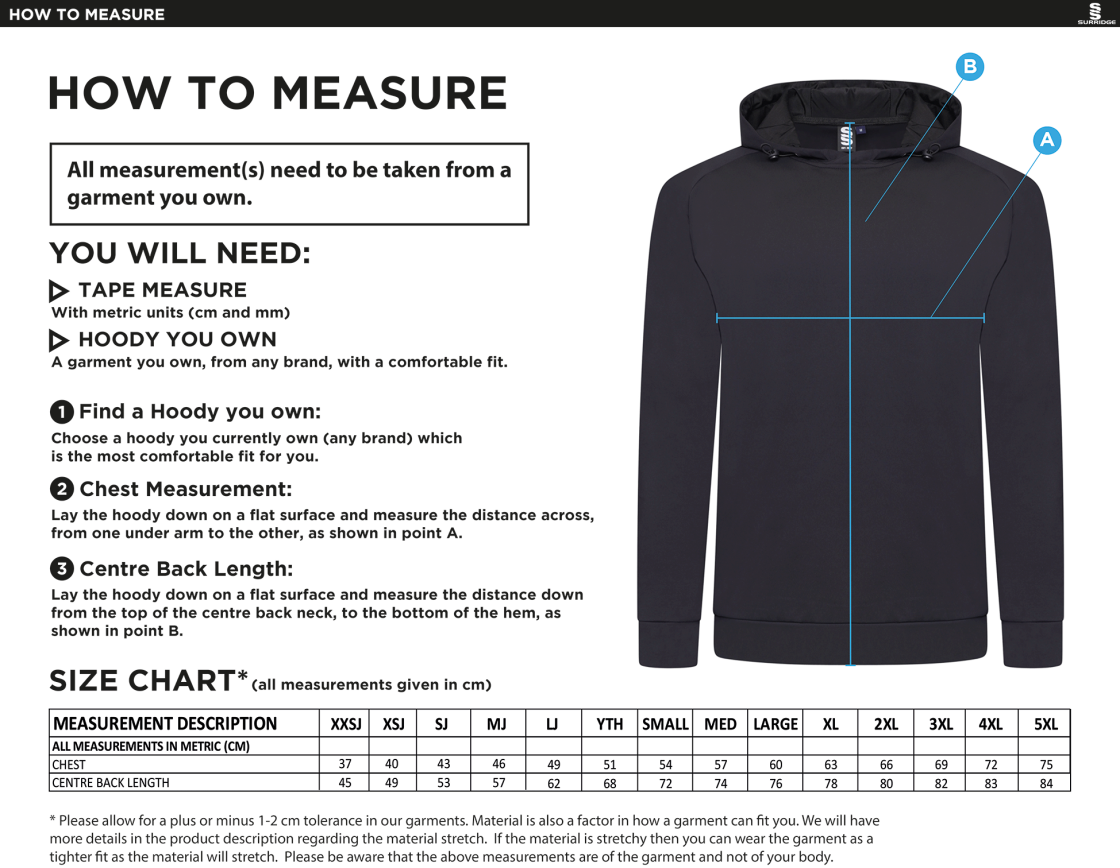 BECKINGTON CC ACTIVE HOODY BLACK - Size Guide