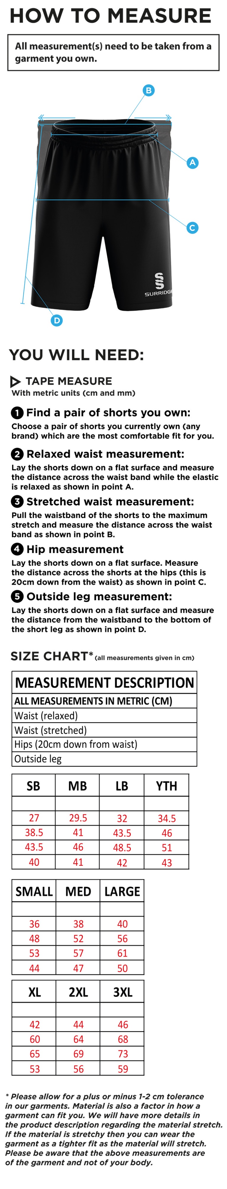 Beckington CC Blade Shorts : Black - Size Guide