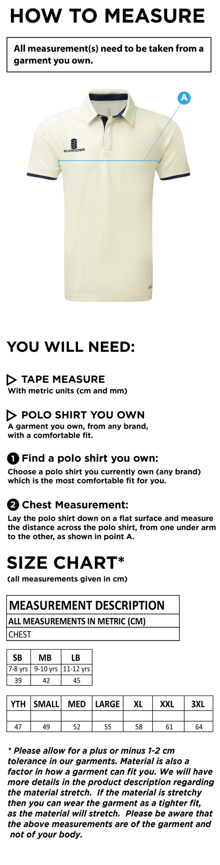 Womens Dual Cricket Shirt Short Sleeve - Size Guide