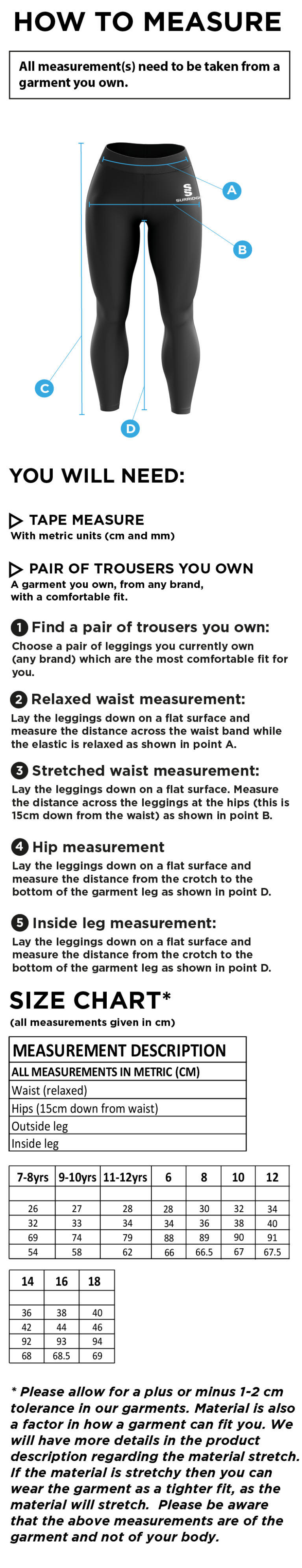 Beckington CC Performance Full Length Leggings : Black - Size Guide