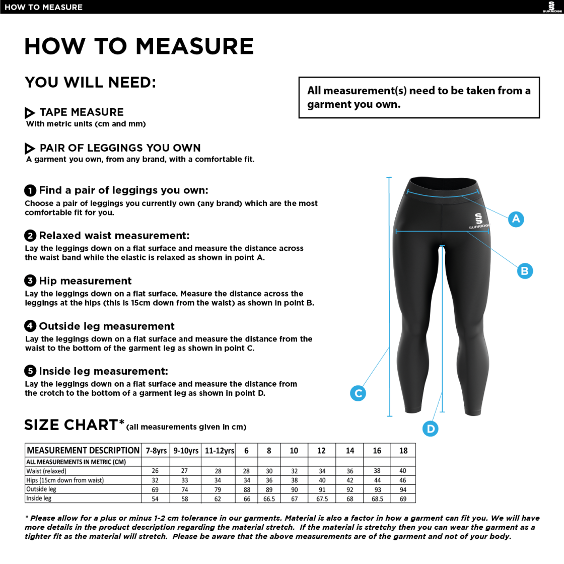 Beckington CC Performance Full Length Leggings : Black - Size Guide