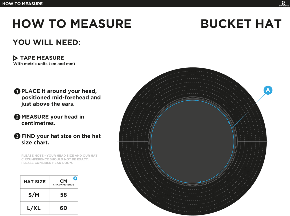 BECKINGTON CC Dual Bucket Hat - Black - Size Guide