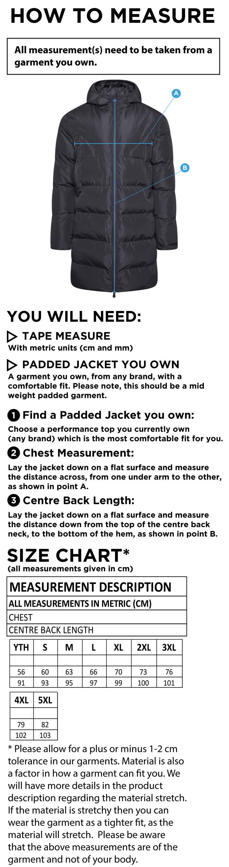 BECKINGTON CC ACTIVE LONG PADDED JACKETS - Size Guide